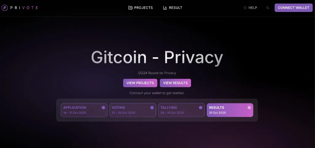 Gitcoin Privacy Round hero view